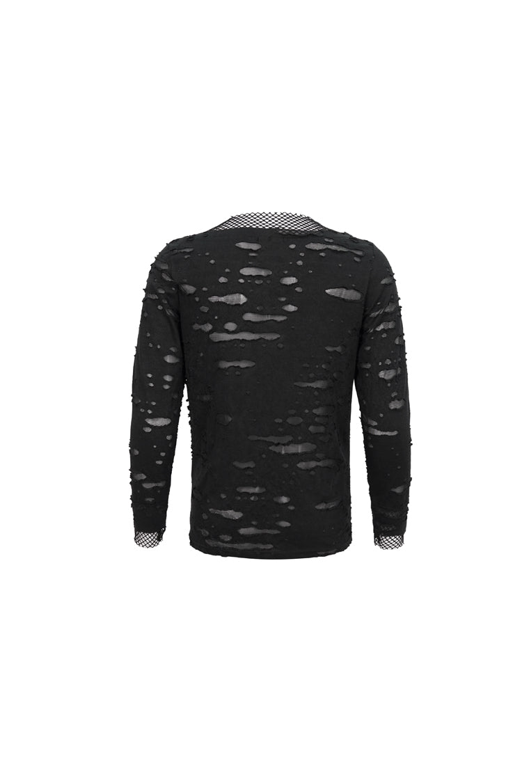 Black Diamond Mesh Irregular Hole Long-sleeved Punk T-shirt