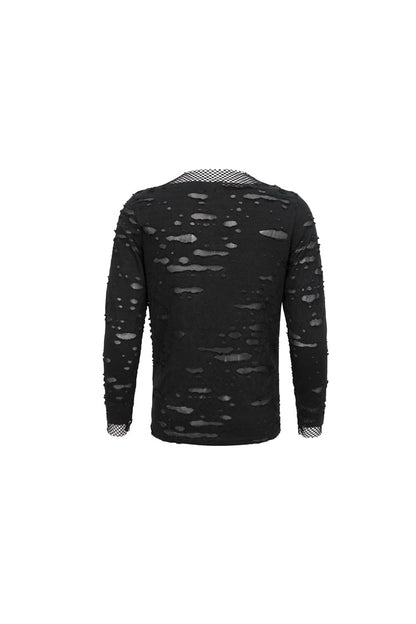 Black Diamond Mesh Irregular Hole Long-sleeved Punk T-shirt