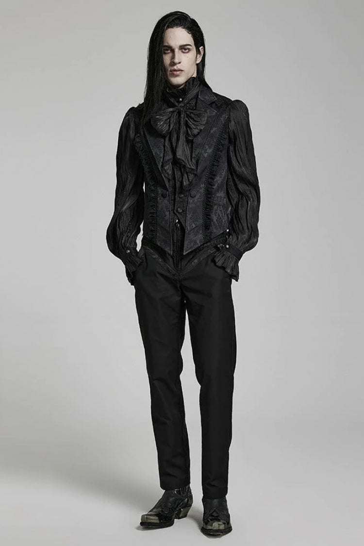Black Lapel Collar Multi-layer Print Ruffle Lace Gothic Vest