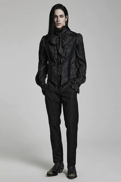Black Lapel Collar Multi-layer Print Ruffle Lace Gothic Vest