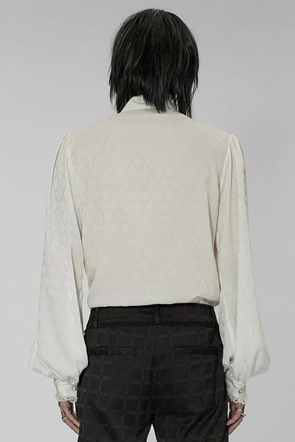 White Punk Turtleneck Dragon Scale Jacquard Long Lantern Sleeves Lace Edge Shirt
