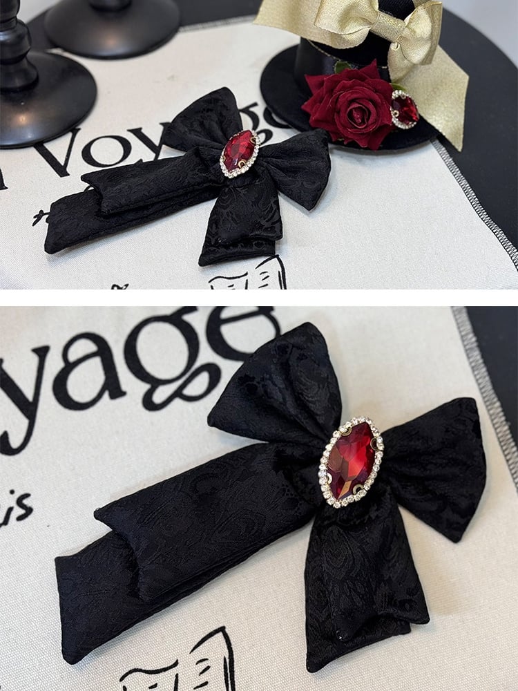 [pre-order Deadline: May 8] Black/red Gothic Prince Series Mini Hat + Jewel Ribbon Brooch