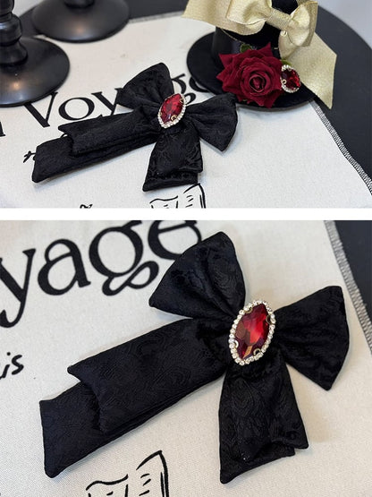 [pre-order Deadline: May 8] Black/red Gothic Prince Series Mini Hat + Jewel Ribbon Brooch