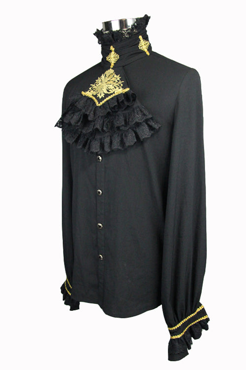 Black Chiffon Chest Embroidery Lace Sleeves Gothic Blouse