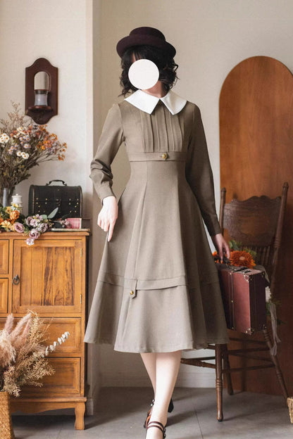 Khaki [forest Antique Trunk] Lapel Collar Long Sleeves Classic Lolita Dress