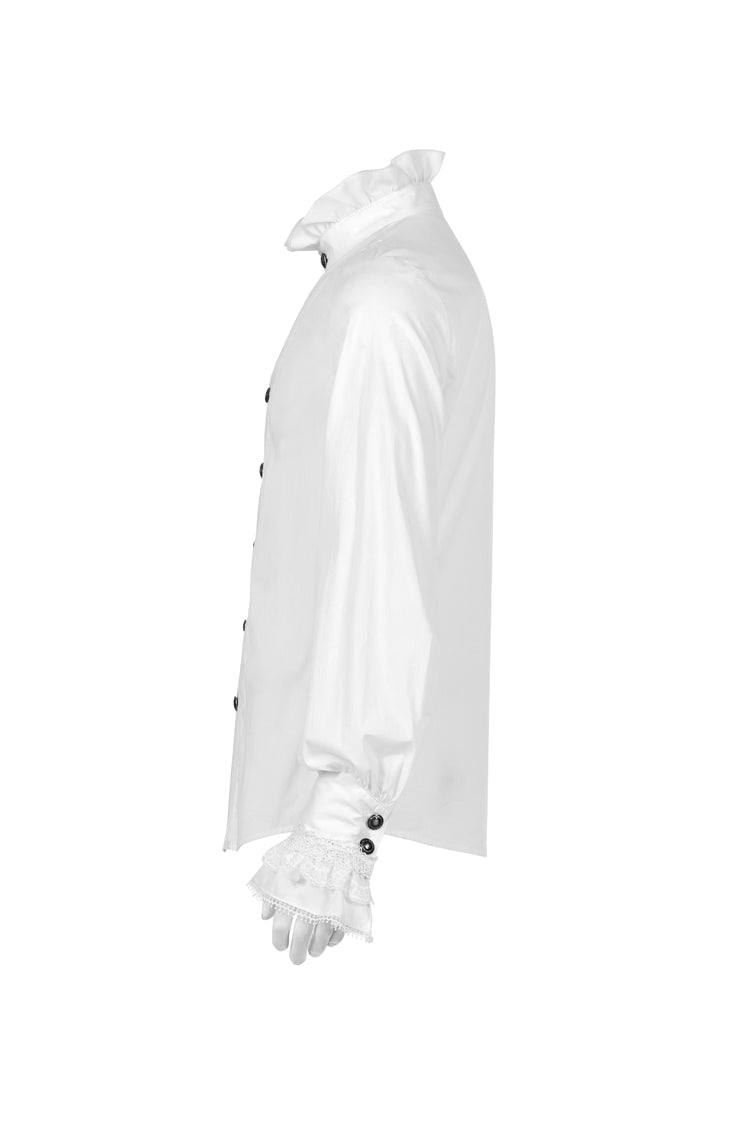 White Stand Collar Lantern Sleeves Slim Gothic Blouse