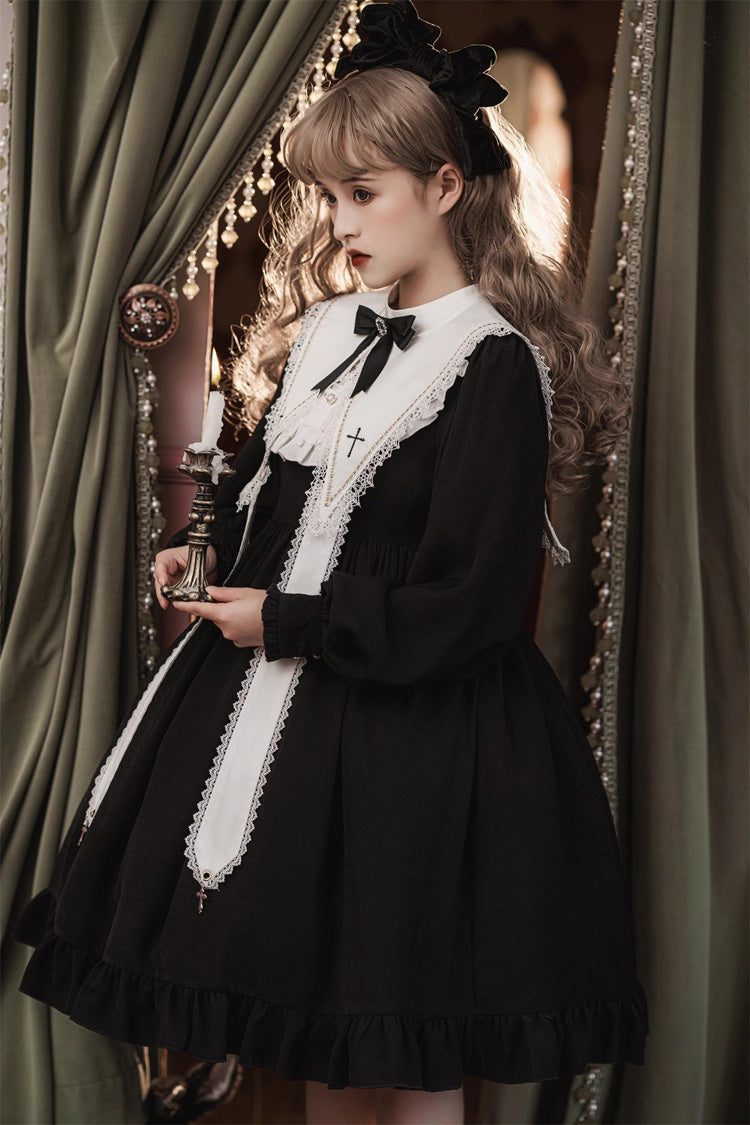 Black Long Sleeves Ruffle Bowknot Classic Gothic Nun Lolita Dress