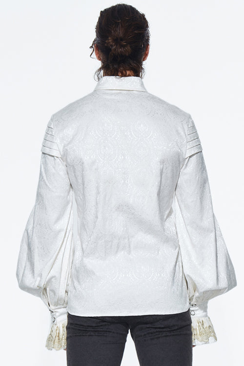 Beige Embroidered Ruffled Sleeves Jacquard Gothic Blouse