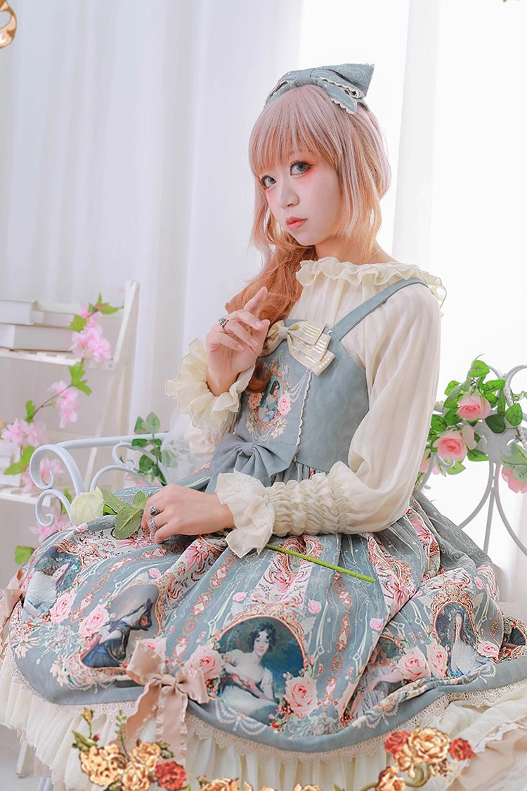 [portrait of a Little Lady] Print Ruffle Bowknot Lace Classic Lolita Jsk Dress 3 Colors