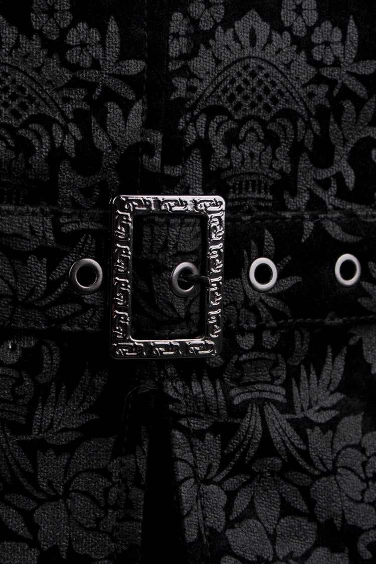 Black Retro Jacquard Front Woven Strap Metal Button Gothic Vest