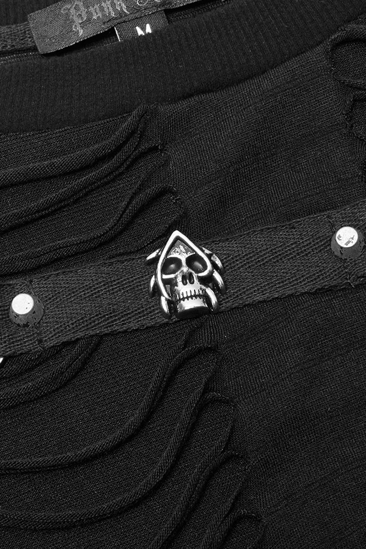Black Round Collar Long Sleeves Double-layered Ripped Gothic Blouse
