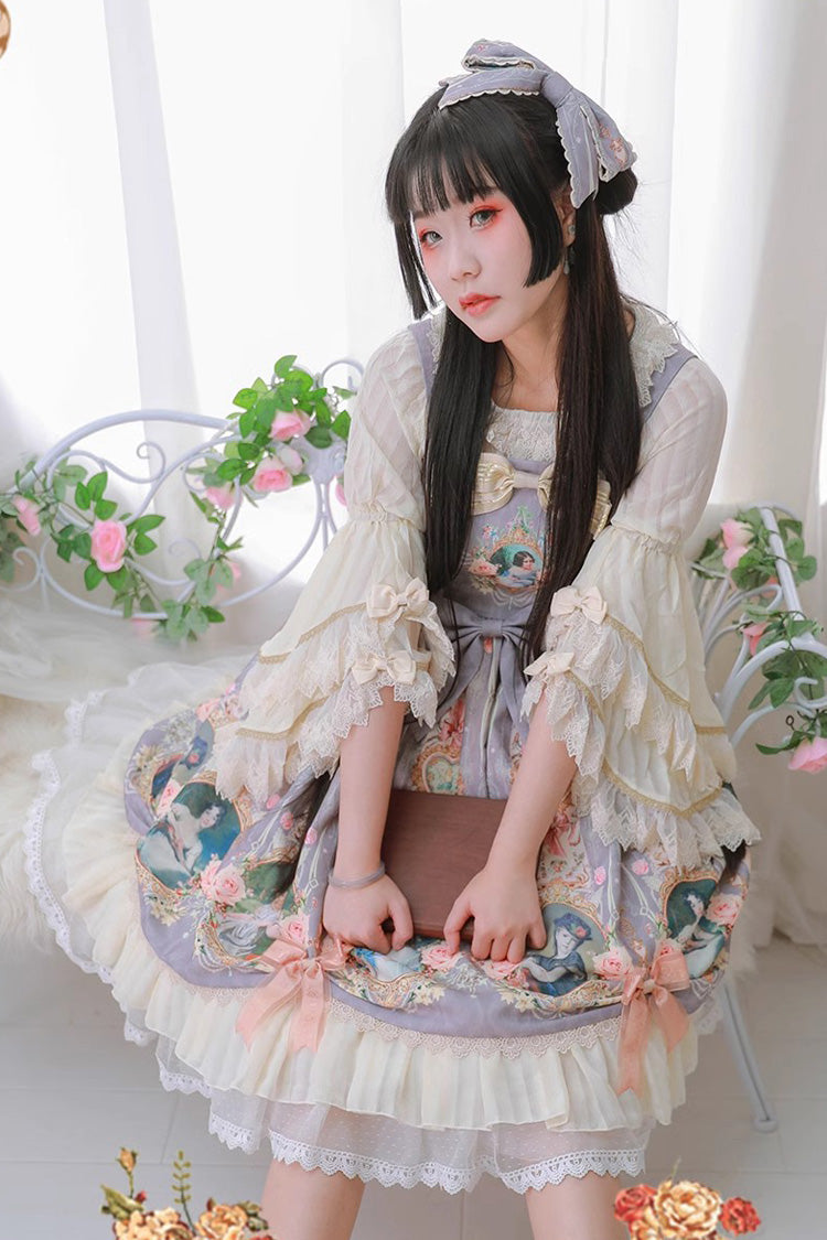 [portrait of a Little Lady] Print Ruffle Bowknot Lace Classic Lolita Jsk Dress 3 Colors