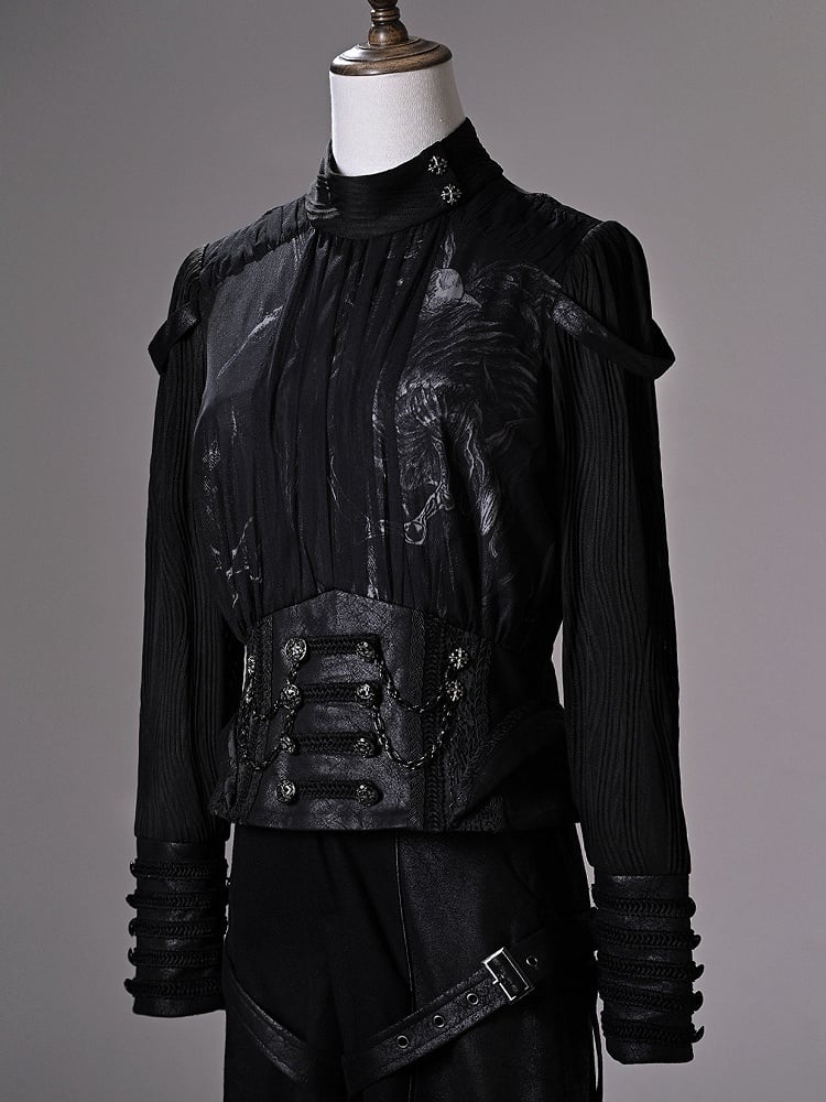 [pre-order Deadline: June 8] Phantom Knight Dark Gothic Prince Waist Button Detail Black Top