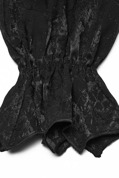 Black Stand Collar Long Puff Sleeves Print Asymmetric Gothic Blouse