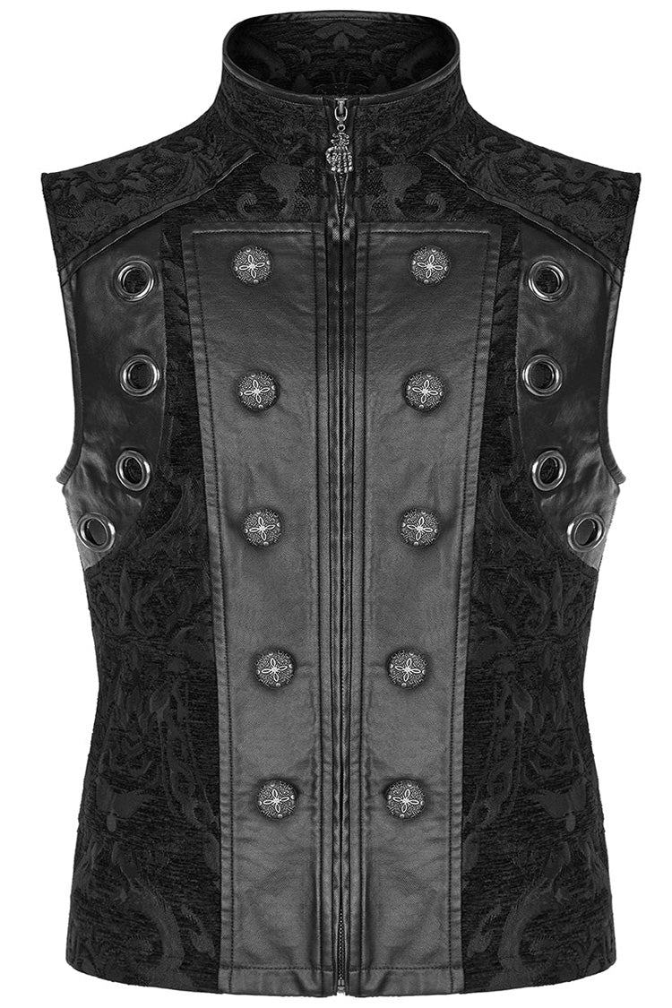 Stand Collar Jacquard Print Stitching Metal Ring Decoration Gothic Vest 2 Colors