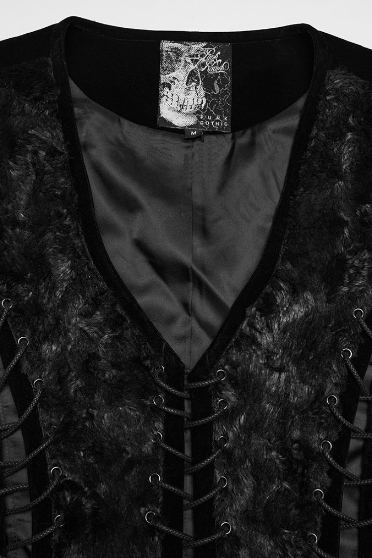 Black V Collar Sleeveless Lace-up Buckle Straps Gothic Vest