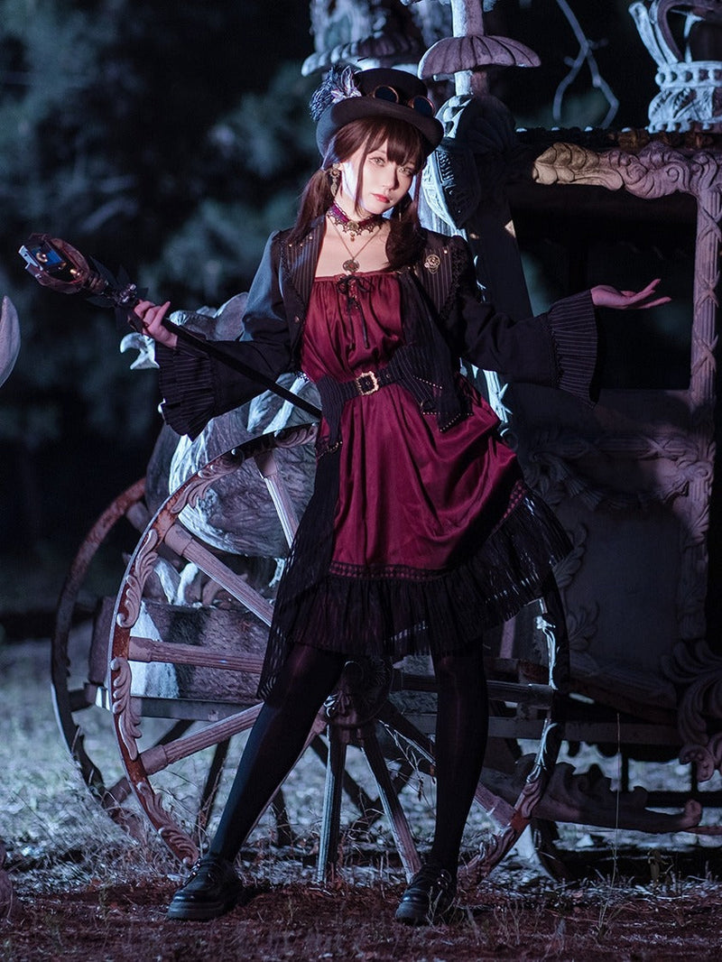 [pre-order] Wine Red Shoulder Strap Light Gothic Doll Asymmetric Dress