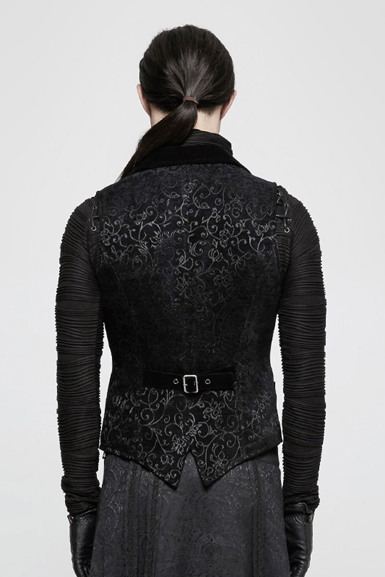 Black Jacquard Velvet Gothic V Collar Print Vest