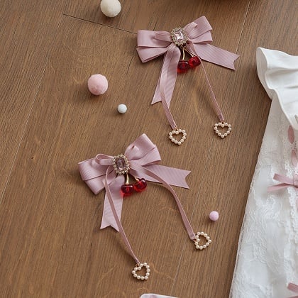 [pre-order Deadline: May 5] Pink Cherry Print Lace Ribbon Bunny Ear Apron Jsk Dress + Accessories