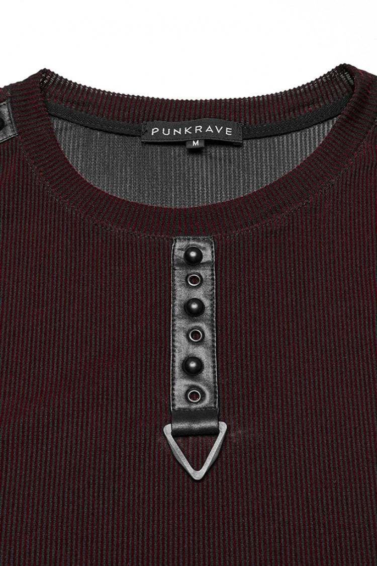 Black/red Round Collar Sheer Mesh Color Matching Rivet Punk Vest