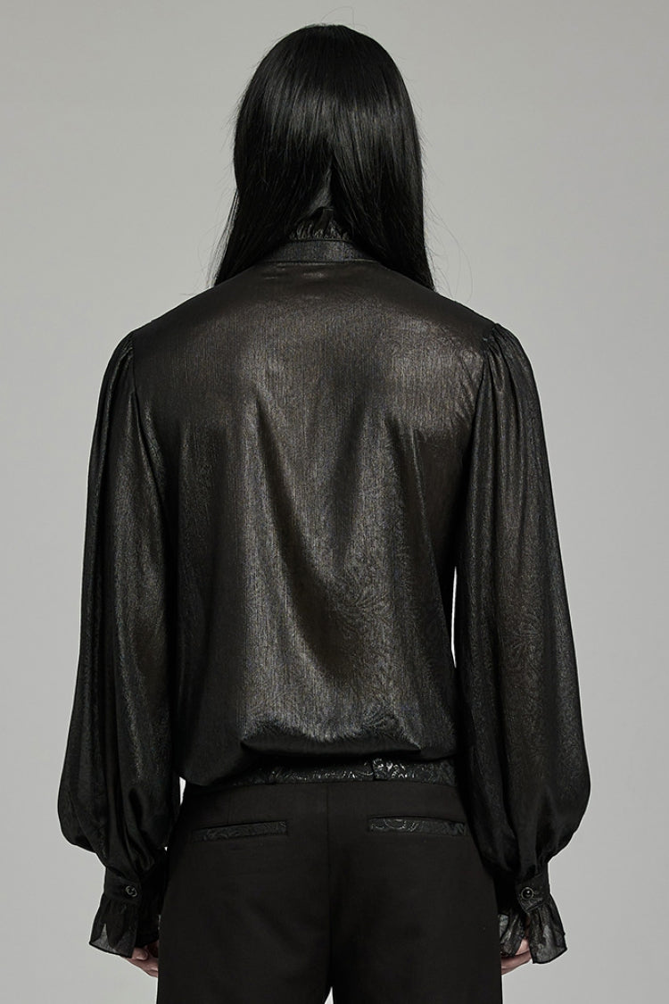 Black Stand Collar Jacquard Ruffle Gothic Blouse