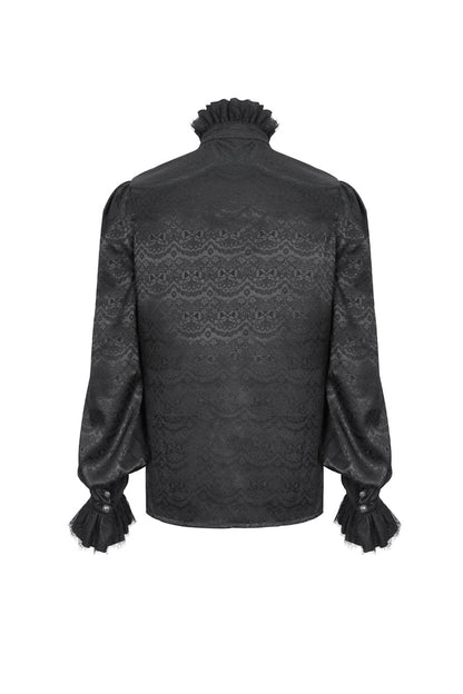 Black Stand Collar Long Sleeves Jacquard Ruffle Gothic Blouse