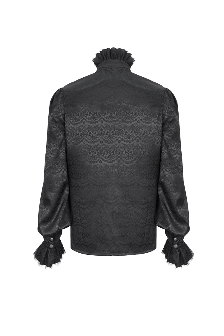 Black Stand Collar Long Sleeves Jacquard Ruffle Gothic Blouse