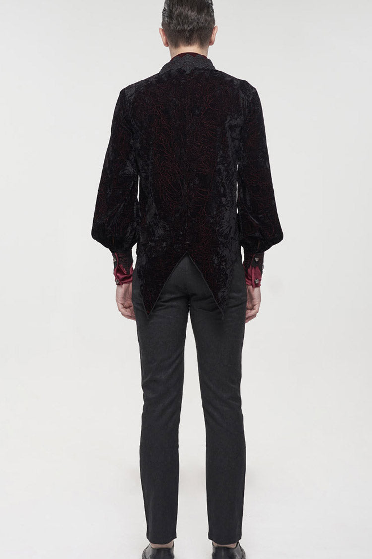 Black/red Gothic Lace Stand Collar Ruffle Lantern Sleeves Velvet Crack Shirt