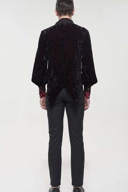 Black/red Gothic Lace Stand Collar Ruffle Lantern Sleeves Velvet Crack Shirt