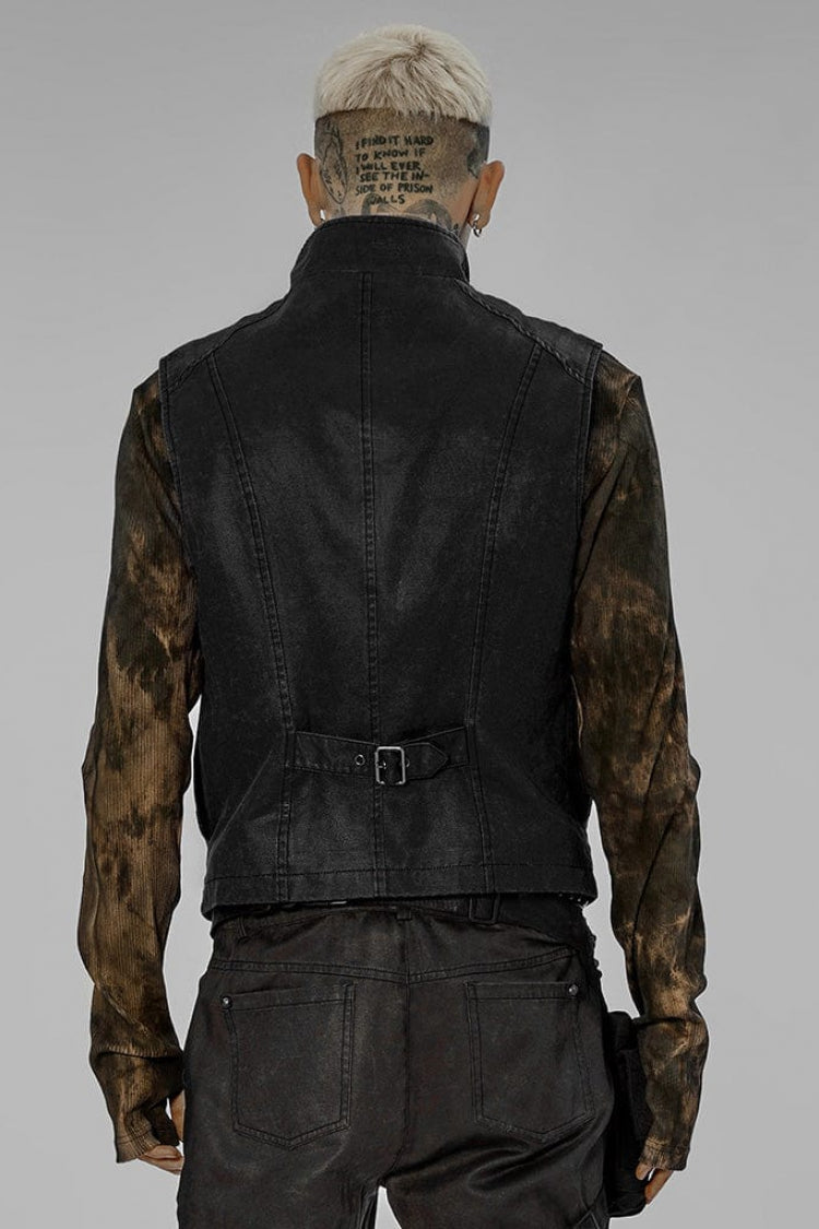 Twill Metal Skeleton Claw Zip Stand Collar Sleeveless Steampunk Vest 2 Colors