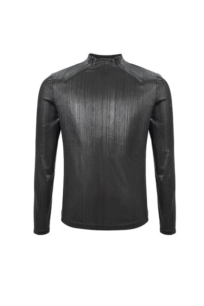Black Zipper Neckline Long Sleeves Slim Steampunk Top