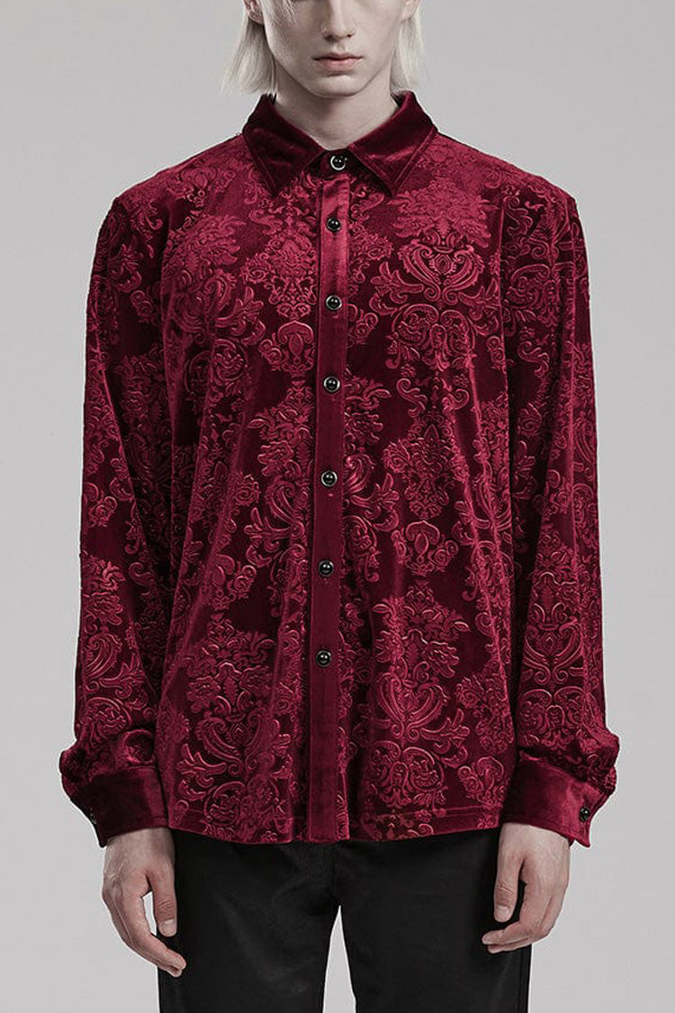 Long Sleeves Embossed Velvet Print Gothic Blouse 2 Colors