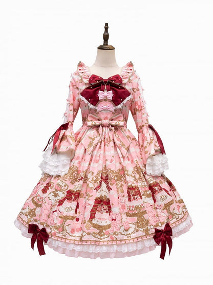 [pre-order Deadline: April 26] Retro Romance Sweet Lolita Ribbon Cake Print Princess Sleeve Dress