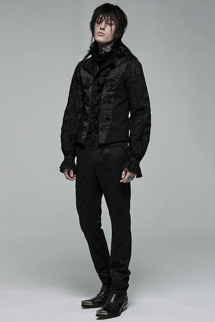 Black Gothic Noble Jacquard Embroidery Pleated Ruffle Delicate Buttons Decoration Vest