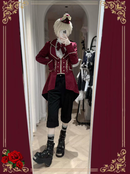 [pre-order Deadline: May 8] Black/red Gothic Prince Series Mini Hat + Jewel Ribbon Brooch