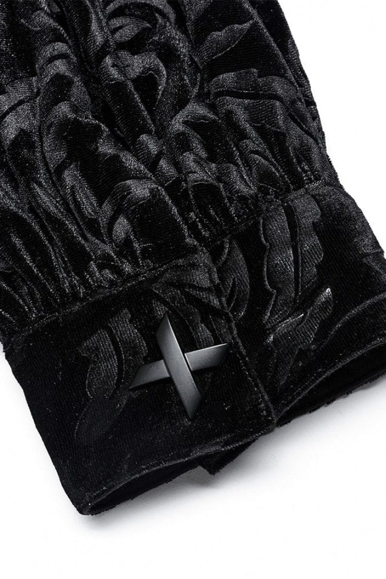 Black Stand Collar Print Stitching Gothic Blouse