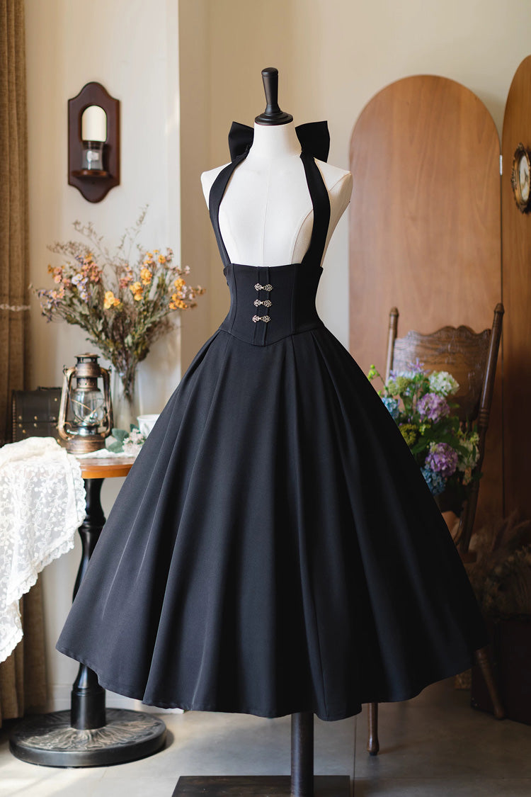 Classic Halterneck Sleeveless Ruffled Fishbone Lolita Dress 3 Colors