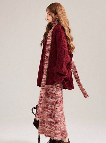 Contrast Color Striped Suspender Knit Dress