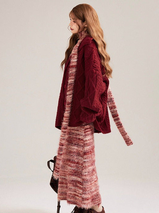 Contrast Color Striped Suspender Knit Dress