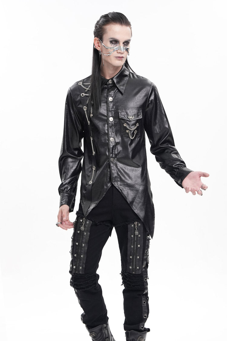 Black Long Sleeves Chain Eyelets Skull Gothic Blouse