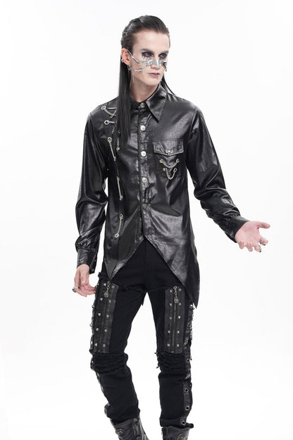 Black Long Sleeves Chain Eyelets Skull Gothic Blouse