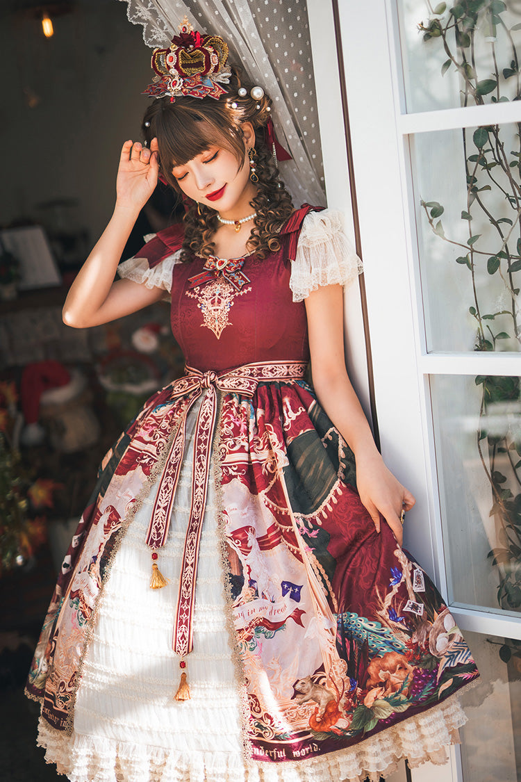 Red [kaleidoscope of Dreams] Flying Sleeves Print Embroidery Cardigan Bowknot Classic Lolita Dress
