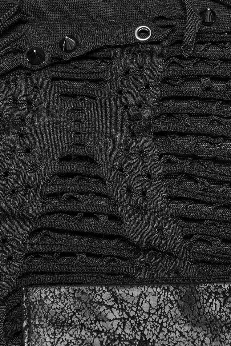 Black Short Sleeves Stitching Mesh Ripped Punk T-shirt