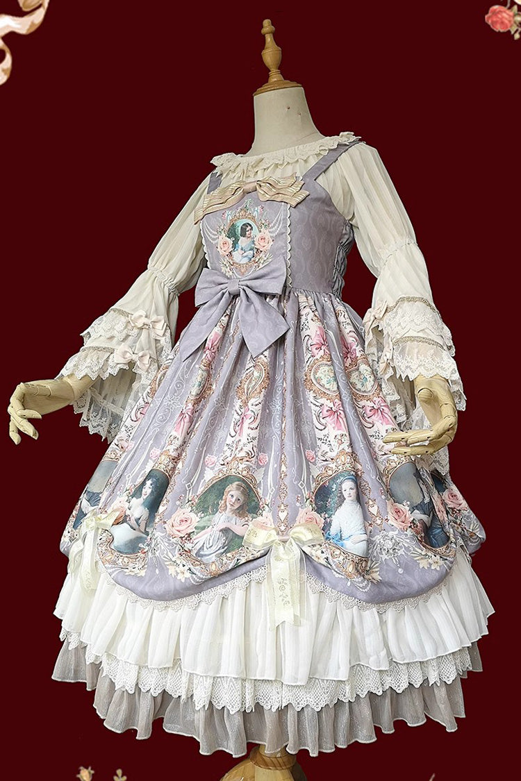 [portrait of a Little Lady] Print Ruffle Bowknot Lace Classic Lolita Jsk Dress 3 Colors
