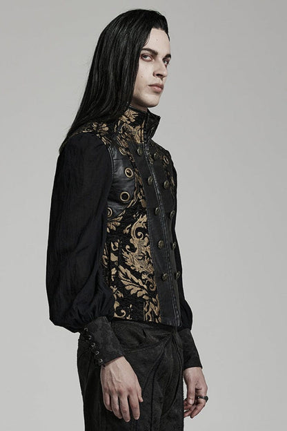 Stand Collar Jacquard Print Stitching Metal Ring Decoration Gothic Vest 2 Colors
