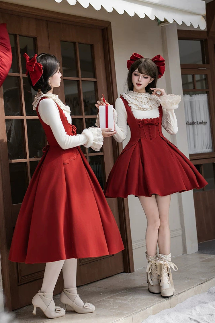 Red [letters and Poems · Velvet Rose] Sleeveless Embroidered Bow Fishbone Classic Lolita Bandeau Dress 2 Versions