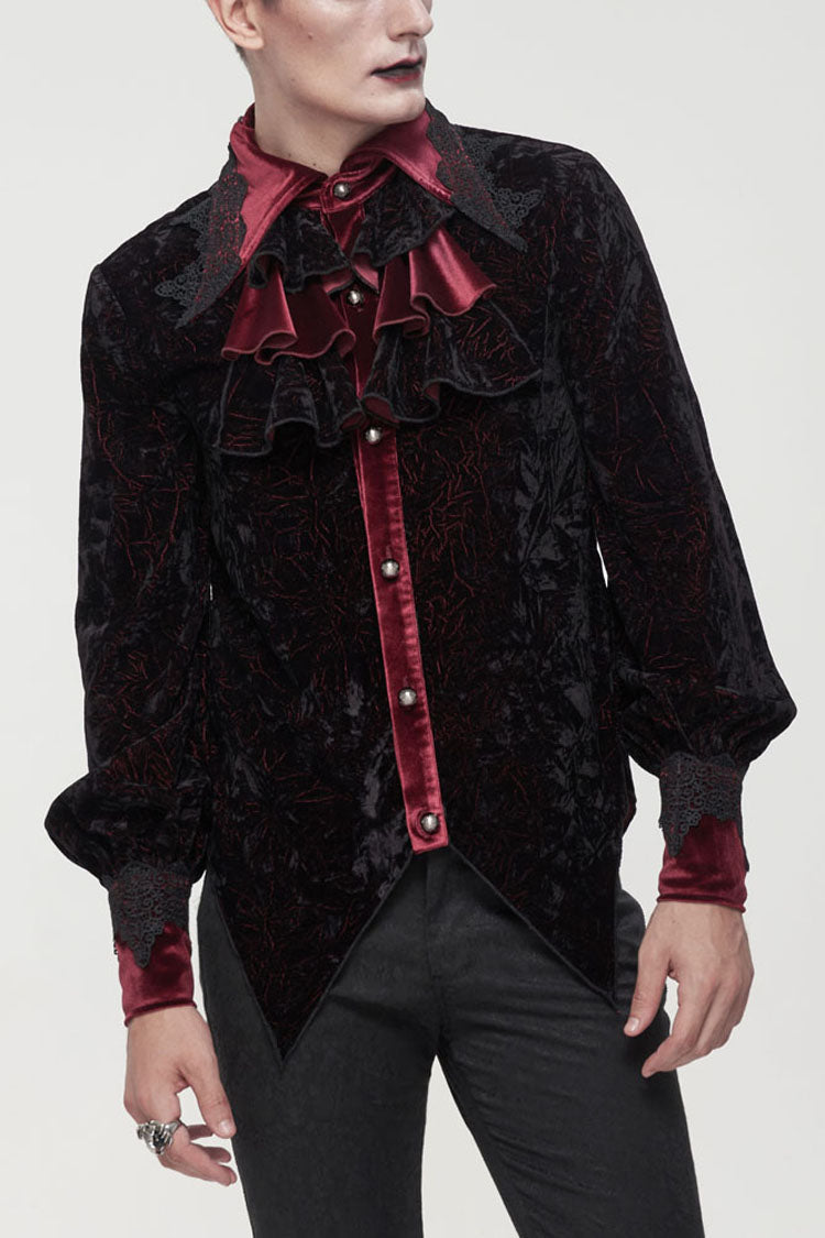 Black/red Gothic Lace Stand Collar Ruffle Lantern Sleeves Velvet Crack Shirt