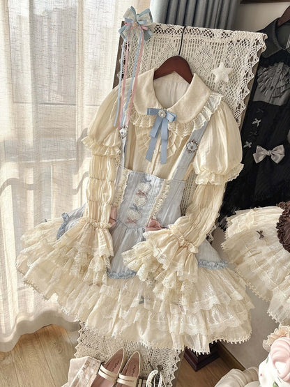 [pre-order Deadline: May 8] Classic Lace Ribbon Blouse + Suspender Tiered Dress Full Set + Complete Set