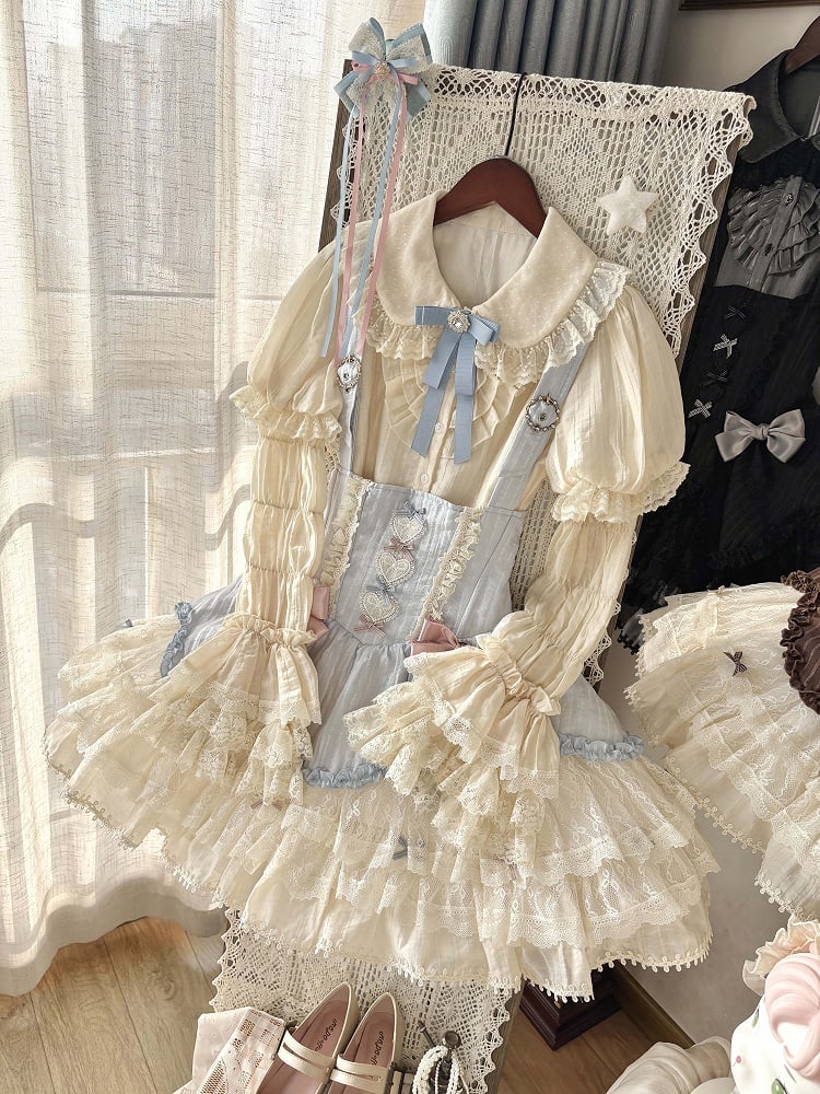 [pre-order Deadline: May 8] Classic Lace Ribbon Blouse + Suspender Tiered Dress Full Set + Complete Set