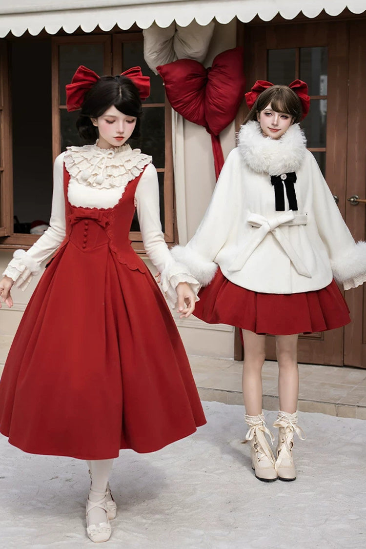 Red [letters and Poems · Velvet Rose] Sleeveless Embroidered Bow Fishbone Classic Lolita Bandeau Dress 2 Versions